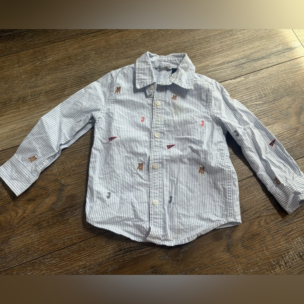 Janie and Jack Light Blue & White Striped Toddler Shirt 2T